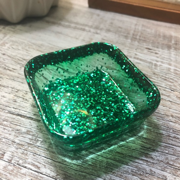 Green Glitter Jewelry Dish - Glam Square Shaped - Picture 5 of 11